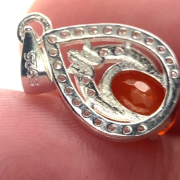 Fire Opal 1.02ct Platinum Finish Solid 925 Sterling Silver Pendant - Picture 5 of 6